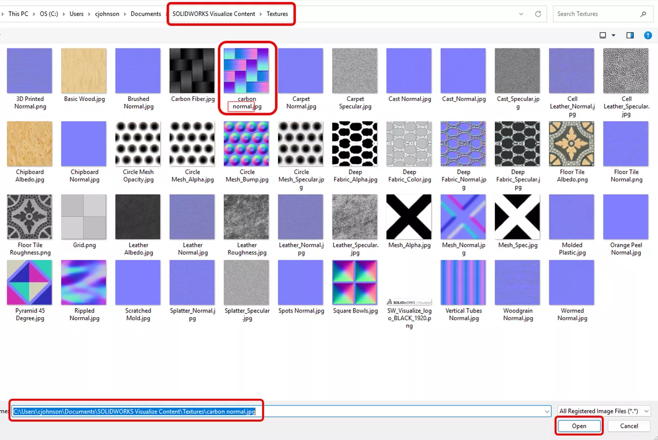 SOLIDWORKS Visualize Textures Folder
