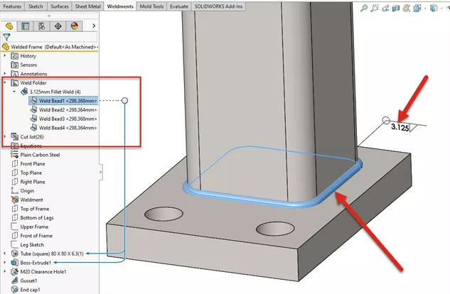 Creating and Adding Weld Beads in SOLIDWORKS Models & Drawings