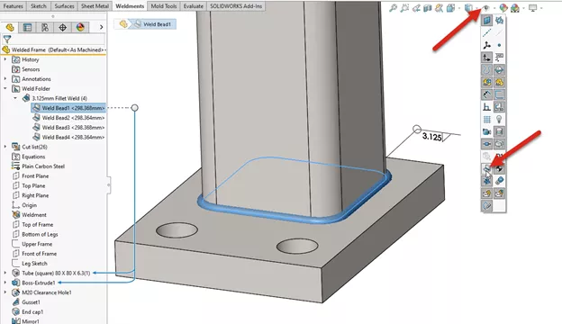 SOLIDWORKS Weld Symbol Heads-up Toolbar