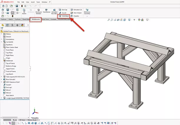 SOLIDWORKS Weldment Bead Tool Location
