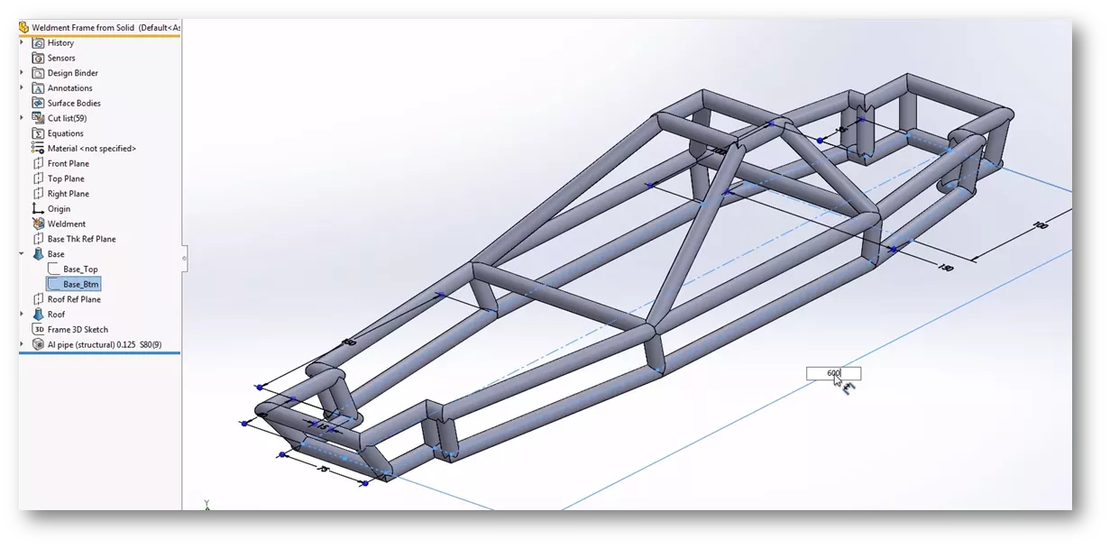 SOLIDWORKS Weldment Frame from SOLIDWORKS Model Example