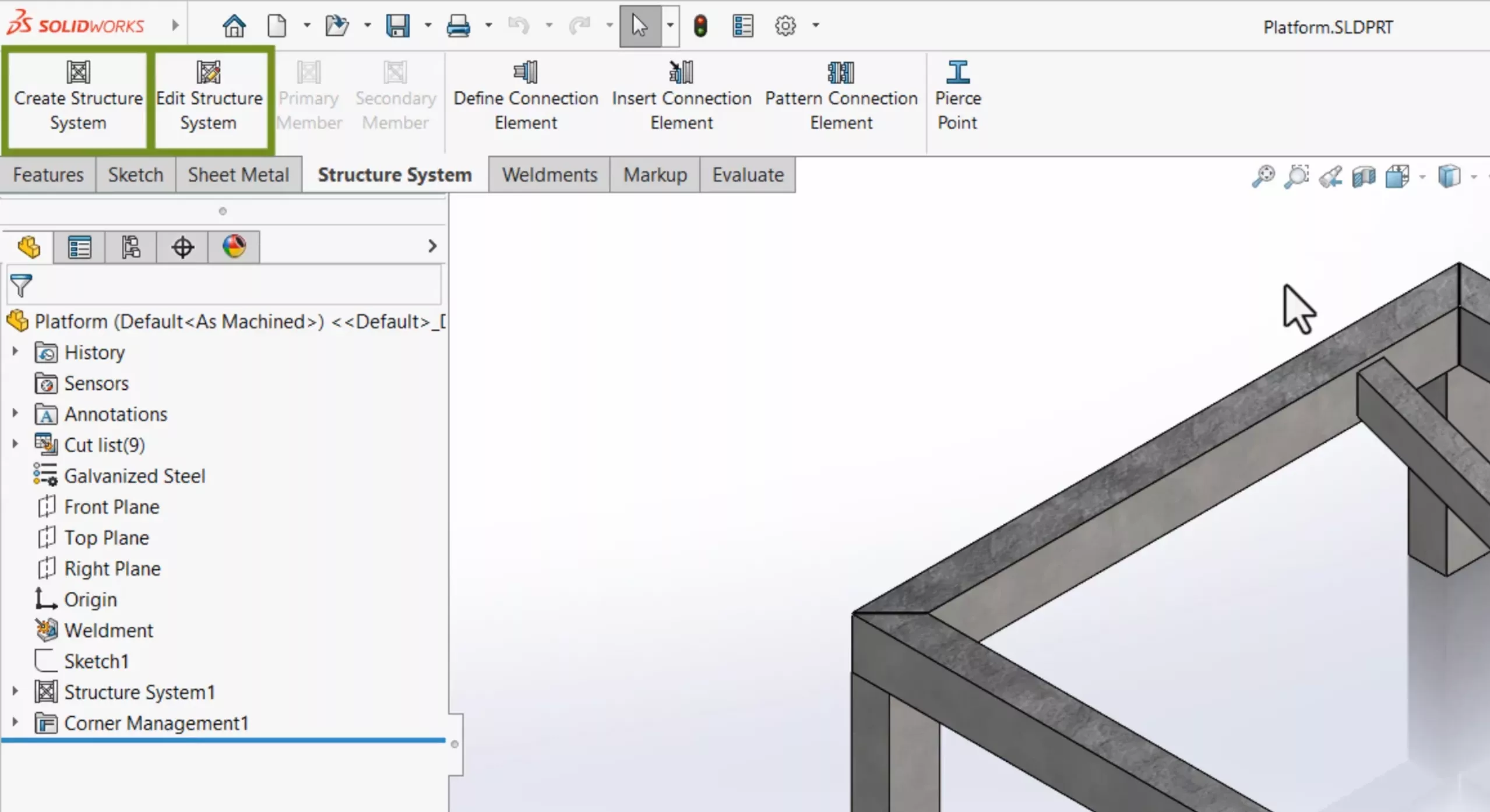 New Create Structure System and Edit Structure System Buttons in SOLIDWORKS 2025 