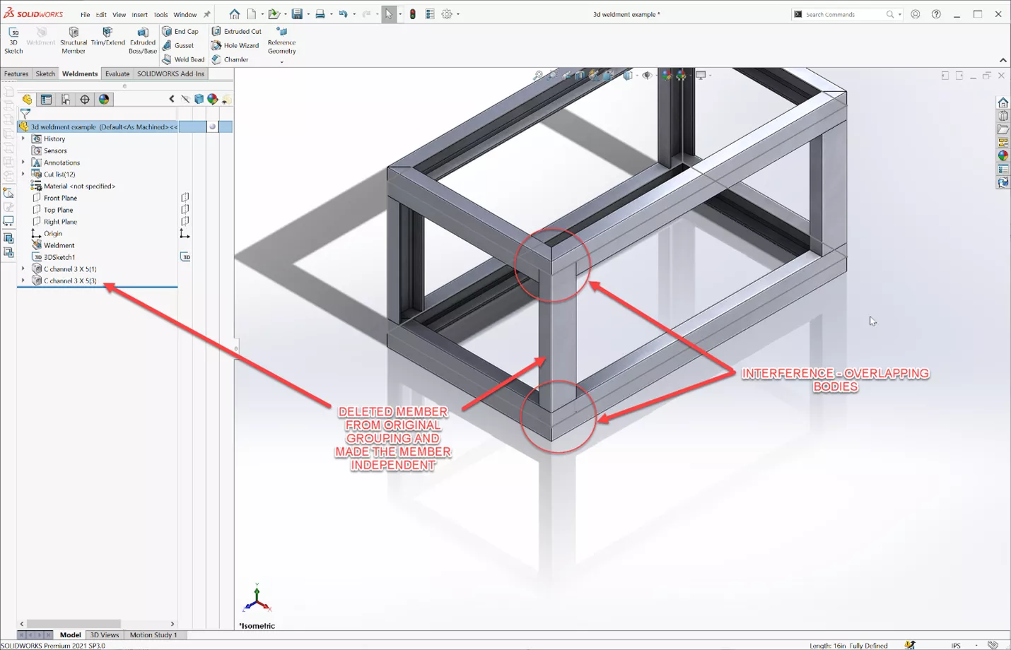 SOLIDWORKS Weldments Trim Extend Command