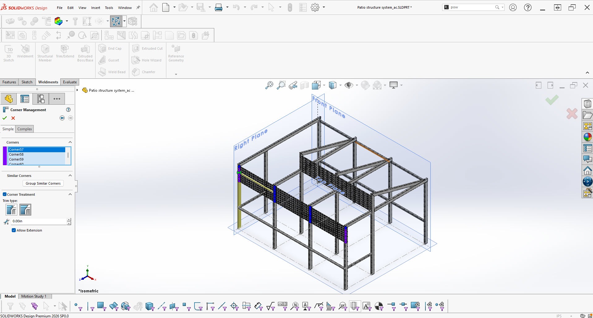 Weldment corner management in SOLIDWORKS Design
