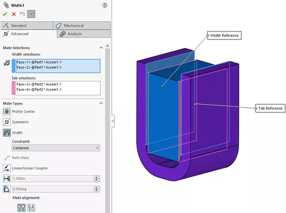 Width Mate Example in SOLIDWORKS