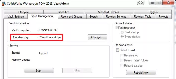 SOLIDWORKS Workgroup PDM Root Directory Field