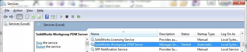 SOLIDWORKS Workgroup PDM Server Started 