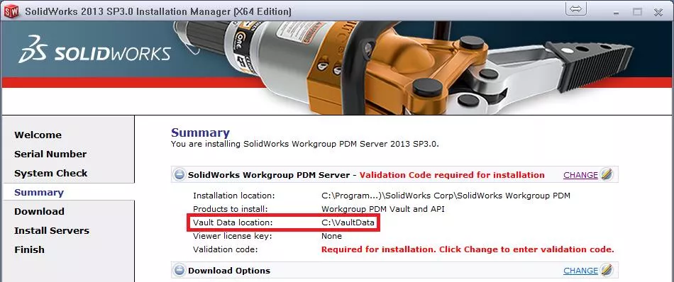 SOLIDWORKS Workgroup PDM Vault Data Location 