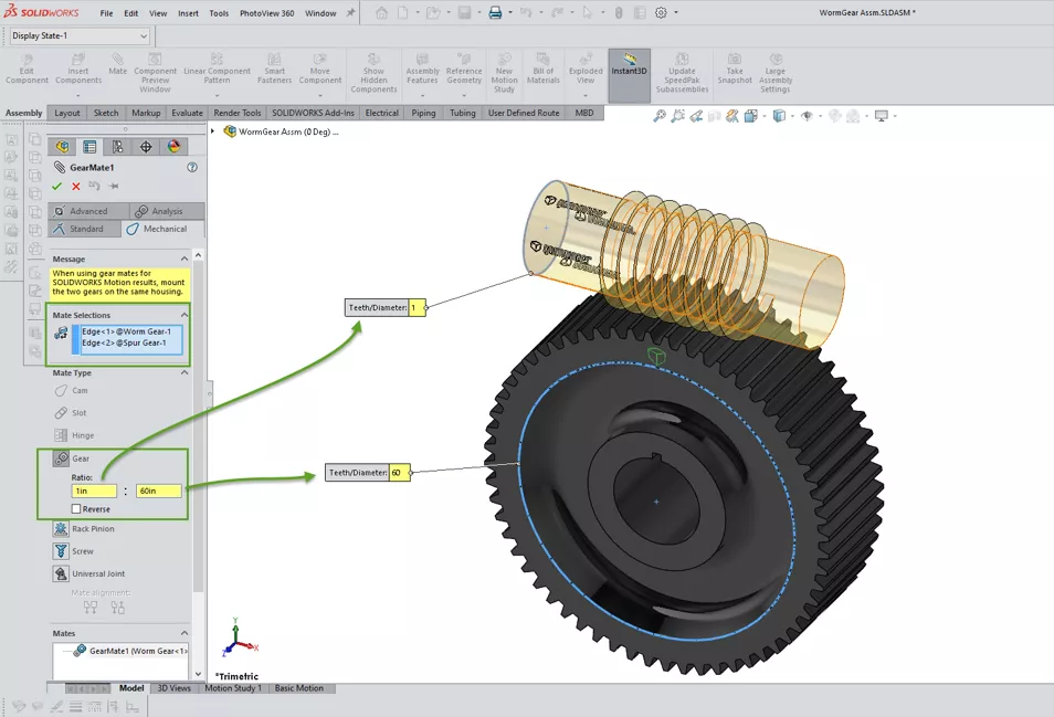 SOLIDWORKS Worm Gear Mate Quick Tip