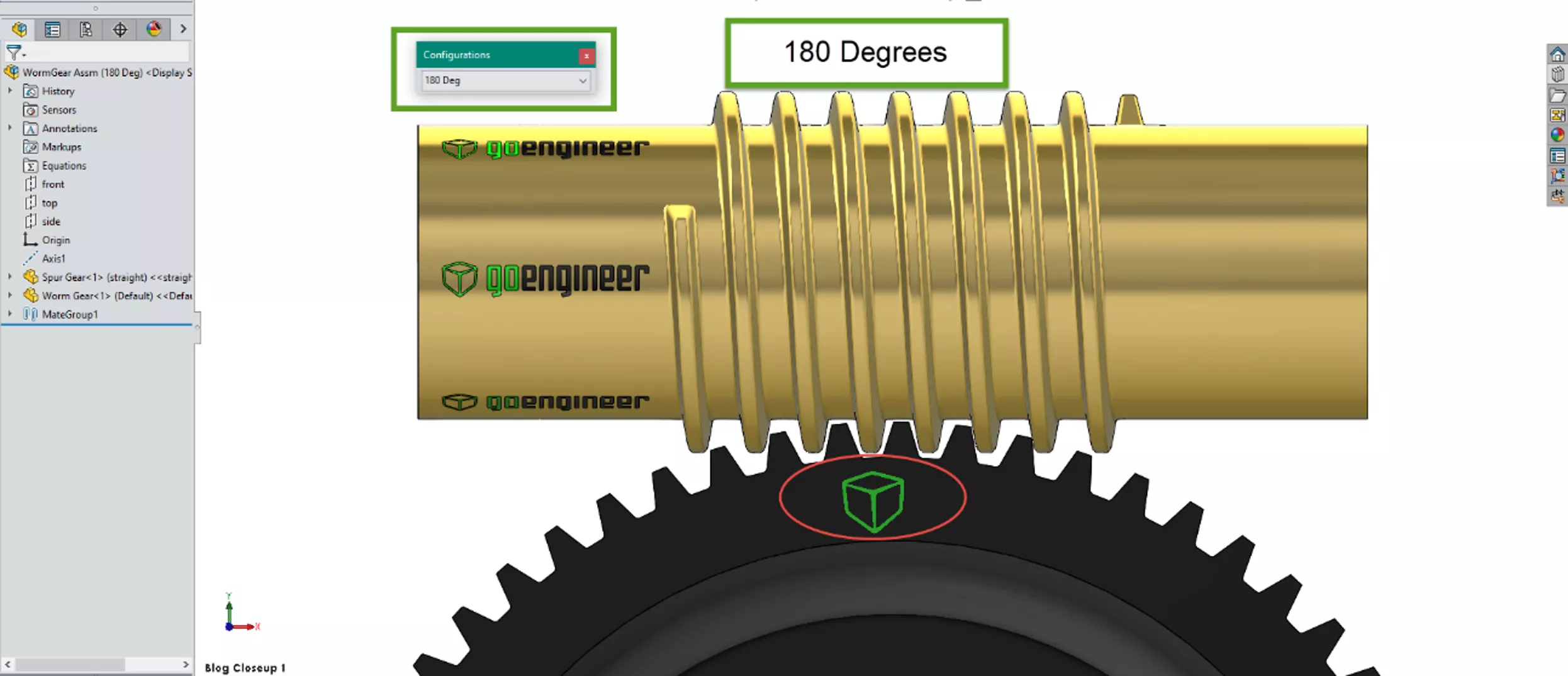 SOLIDWORKS Worm Screw Rotation at 180 Degrees