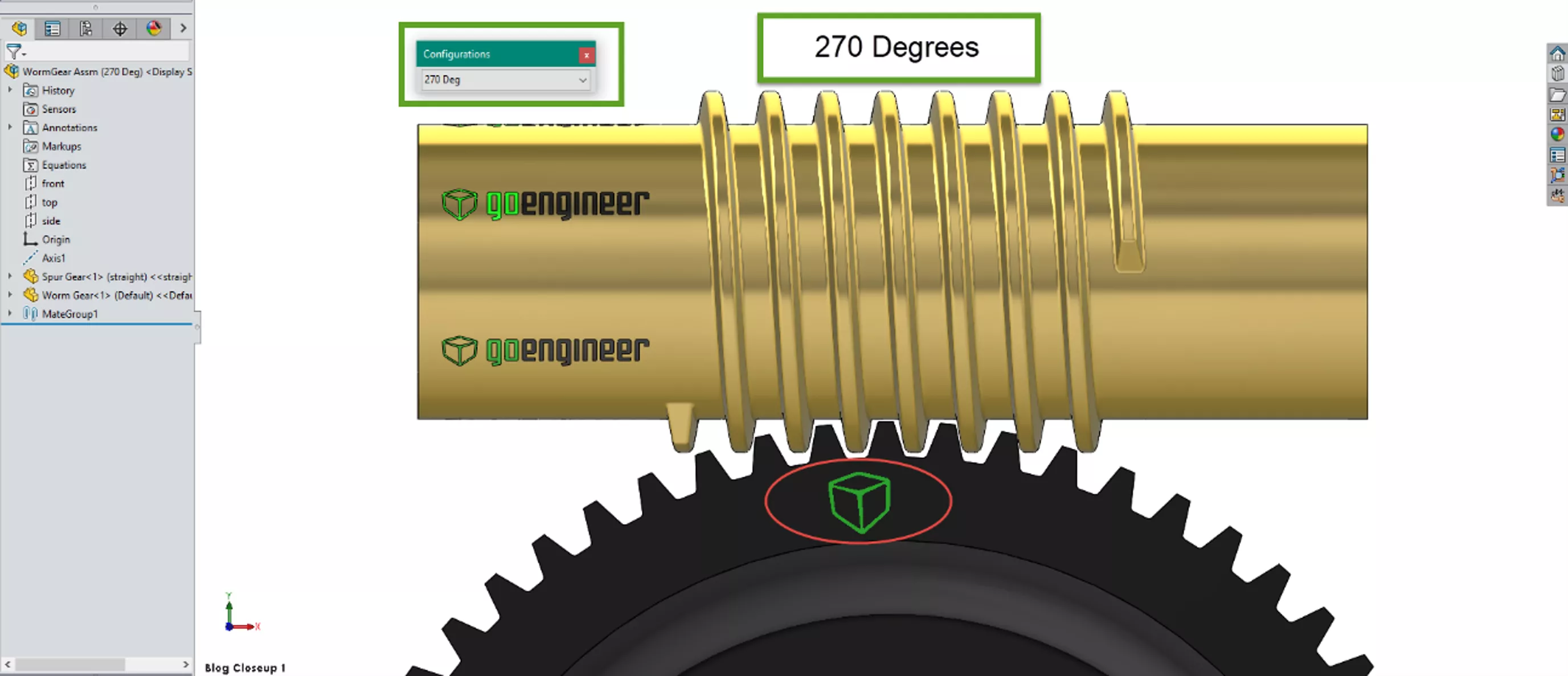 SOLIDWORKS Worm Screw Rotation at 270 Degrees