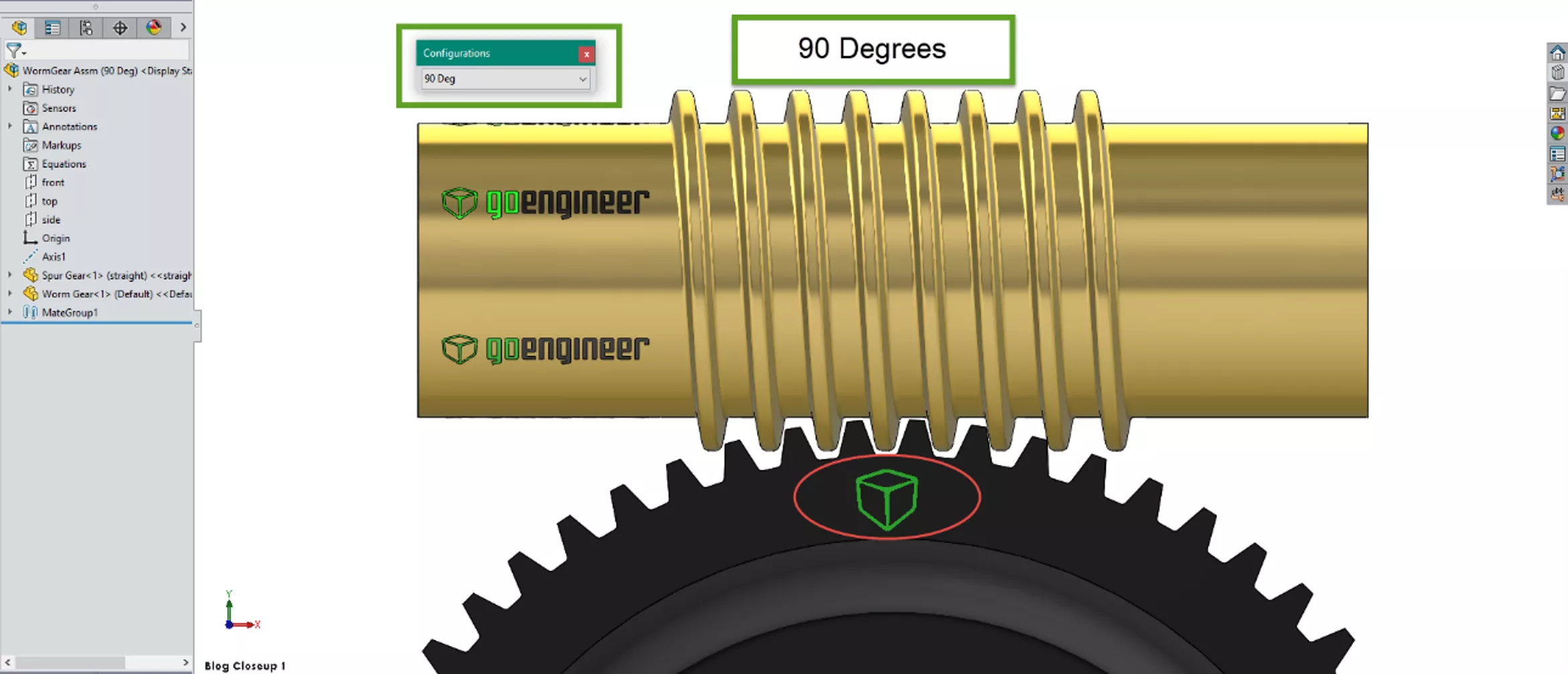 SOLIDWORKS Worm Screw Rotation at 90 Degrees