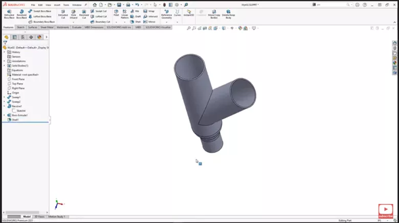 SOLIDWORKS Wye Pipe with Shell Command