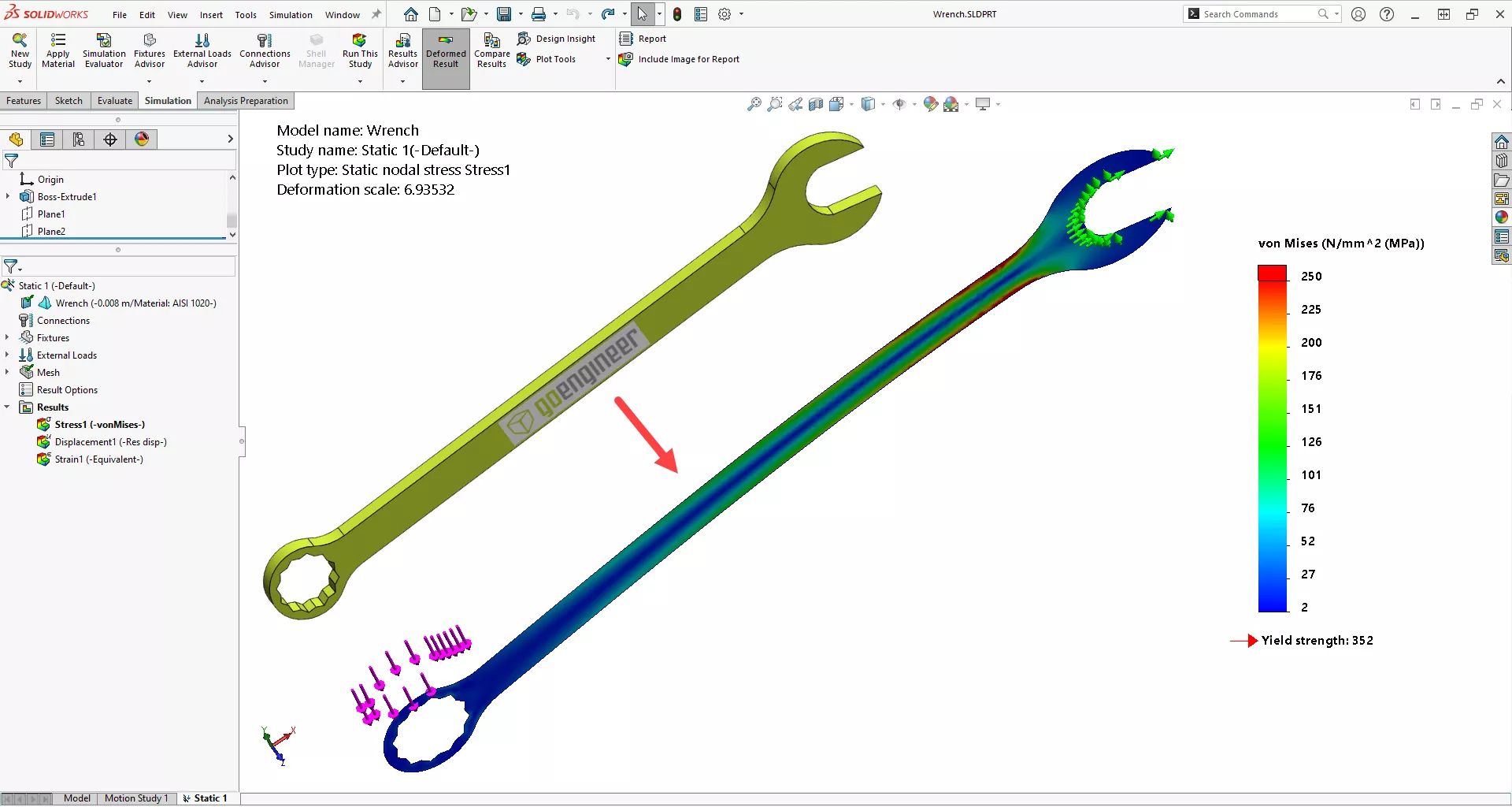 Example of 2D Simplification in SOLIDWORKS Simulation