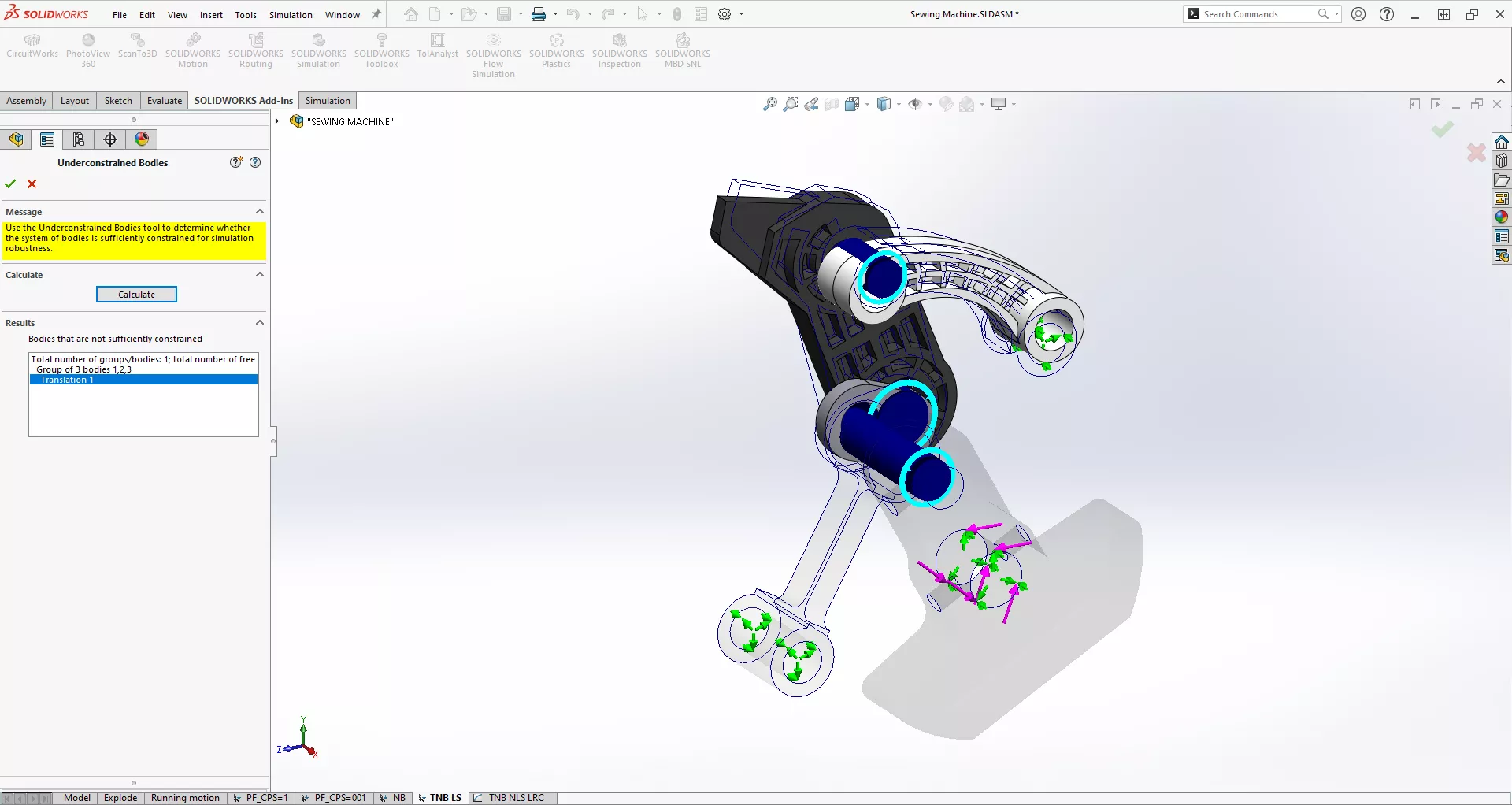 Example of Underconstrained Bodies in SOLIDWORKS Simulation