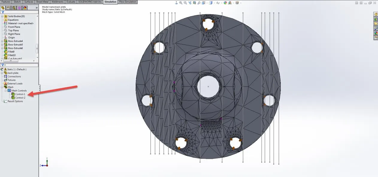 Specified Mesh Control Fault and Geometry Cleanup in SOLIDWORKS Simulation