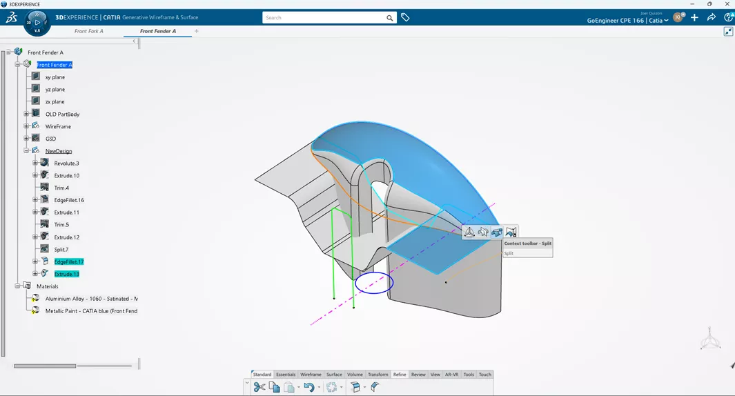 Split Surfaces in 3DEXPERIENCE CATIA 