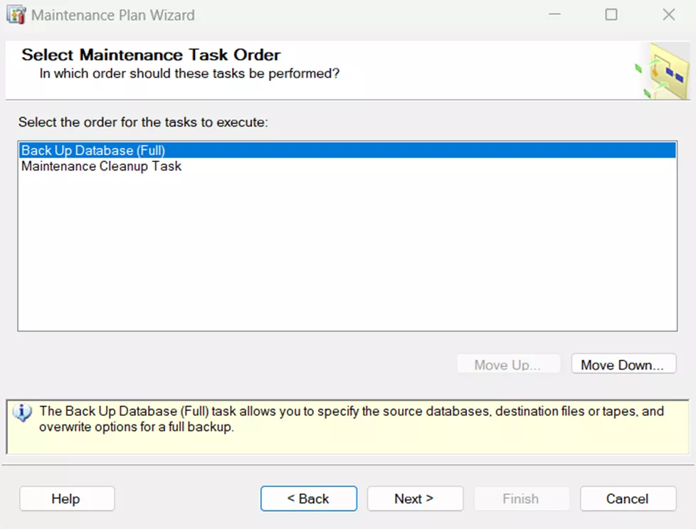 SQL Maintenance Plan Wizard Task Order