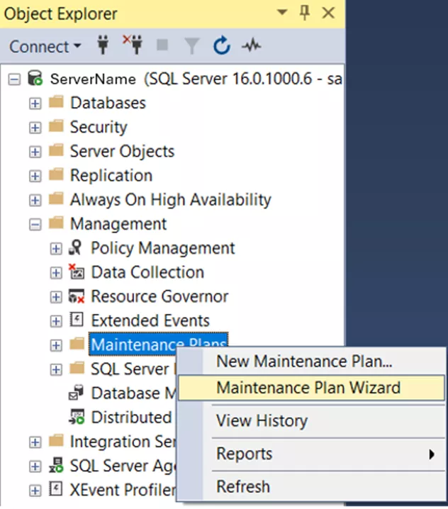 SQL Server Maintenance Plan Wizard Option