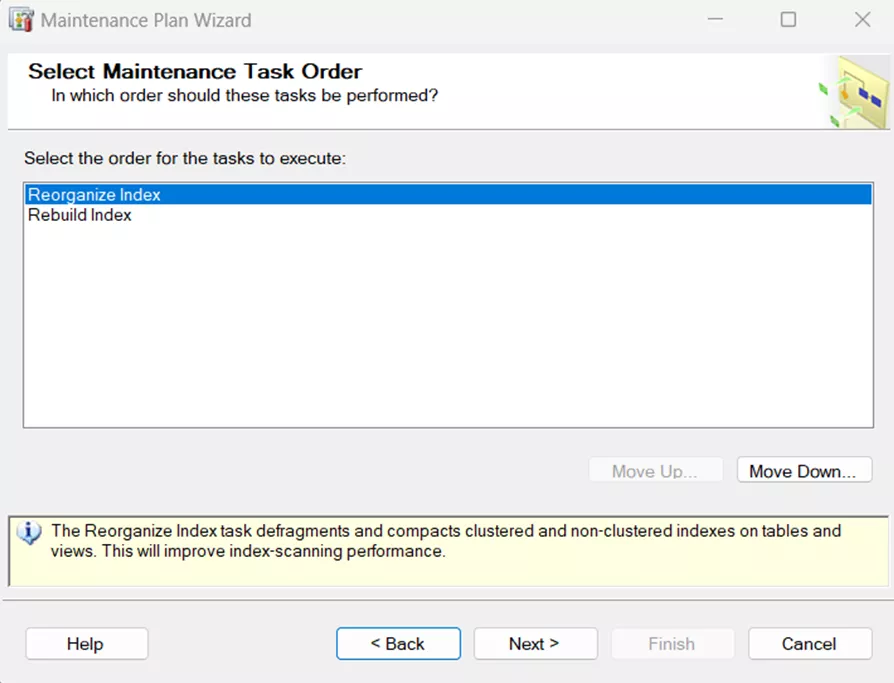 Automated SQL Backup Select Maintenance Task Order