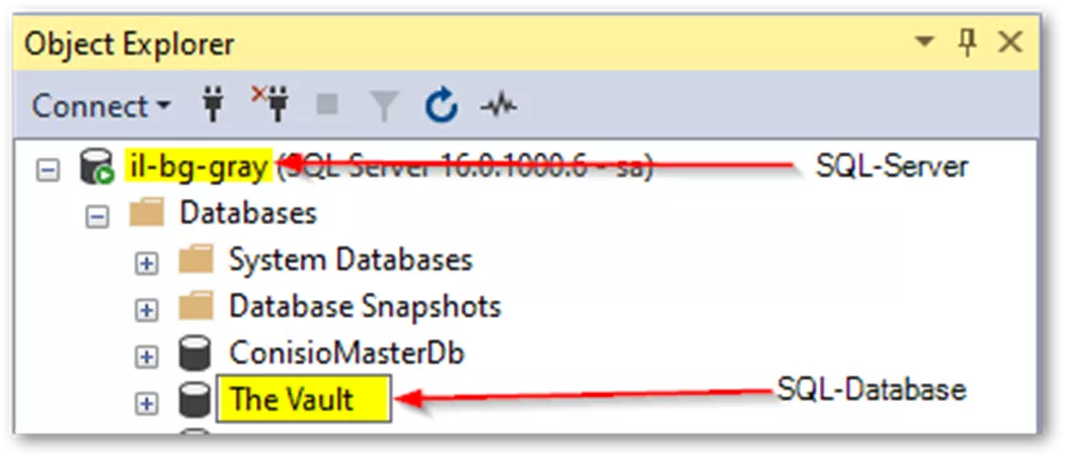 SQL Server and SQL Database in Object Explorer