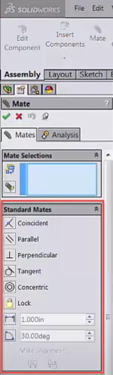 List of Standard Mates in SOLIDWORKS