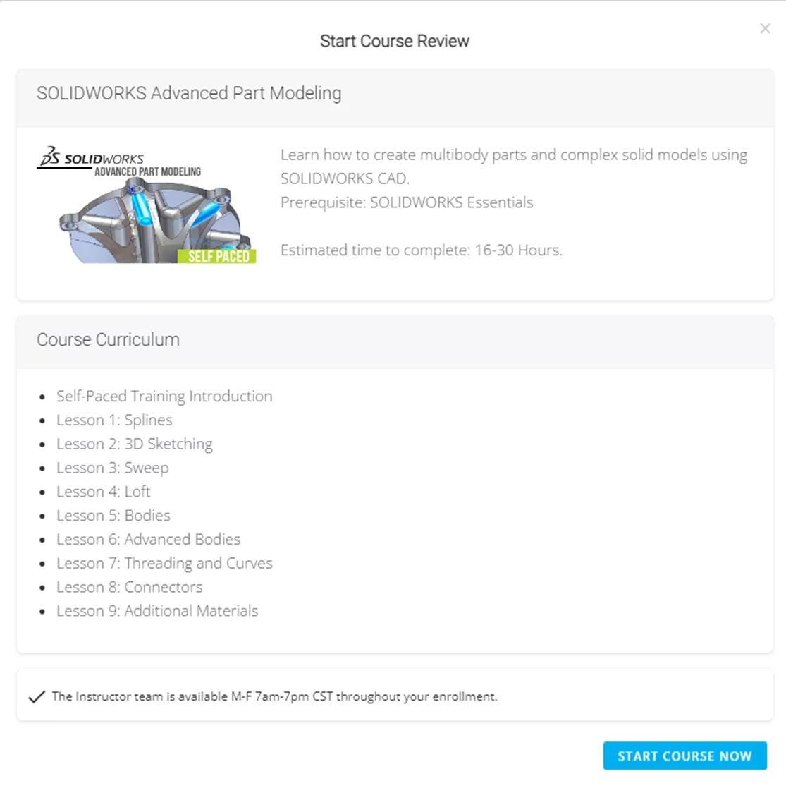 Start Course Review GoEngineer SOLIDWORKS Training in the Customer Portal 