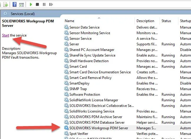 Start SOLIDWORKS PDM Services After Password Reset