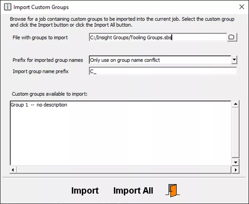Insight Import Custom Groups Dialog Box Options