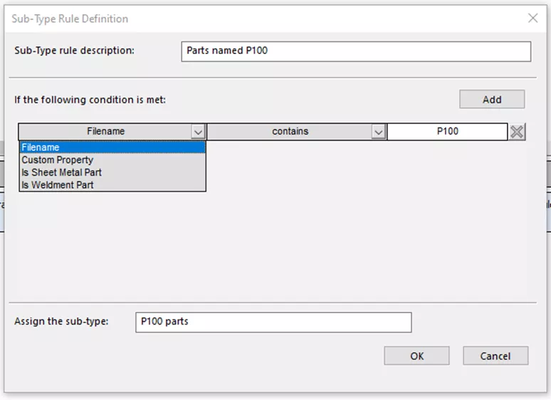 Sub-Type Rule Description SOLIDWORKS Parts or Assemblies 