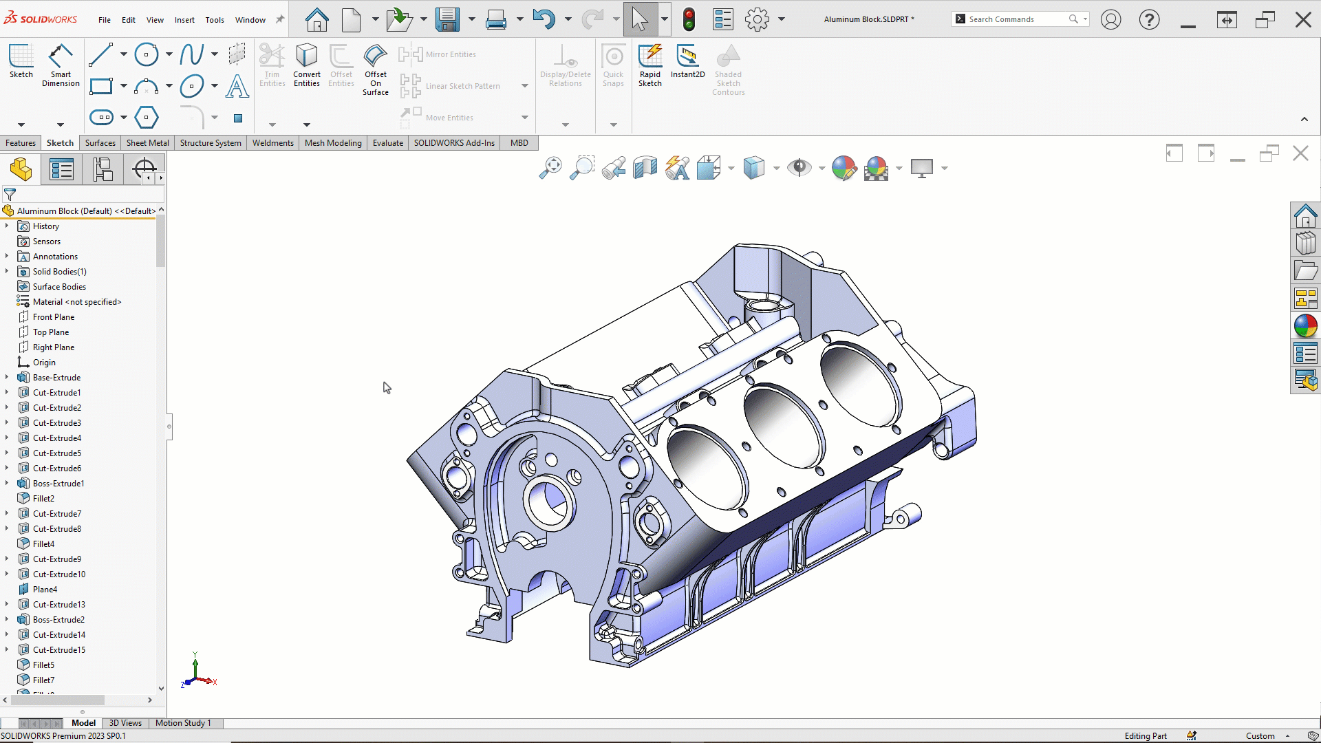 Example of Subtractive Design in SOLIDWORKS