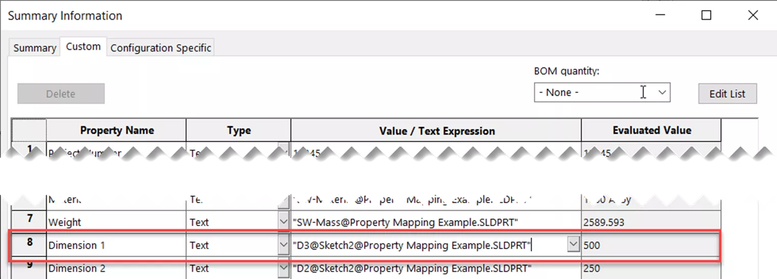 Summary Information SOLIDWORKS PDM Variable Mapping 