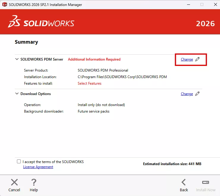 SOLIDWORKS Installation Manager Summary Page