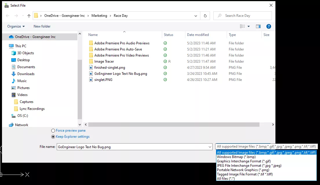 Here's a list of supported image formats for the DraftSight image tracer.