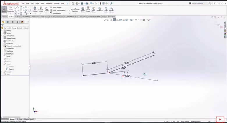 Sweep Sketch in SOLIDWORKS 