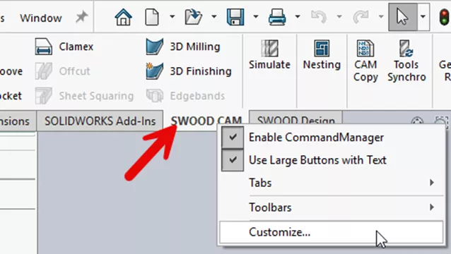 SWOOD CommandManager Tabs from SOLIDWORKS