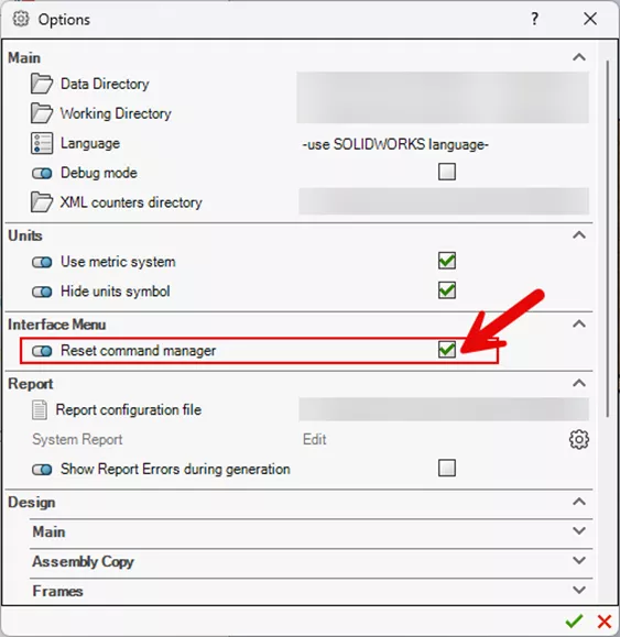 SWOOD Reset Command Manager Checkbox in Options