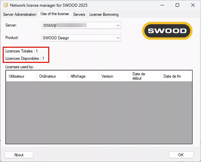 SWOOD Use of the License Tab Options