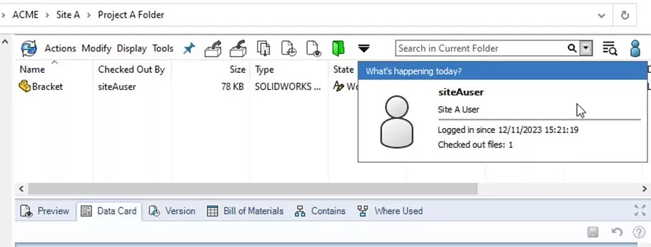 Test a Site User and Permissions in SOLIDWORKS PDM 