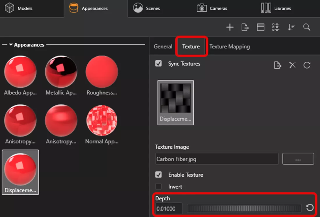 Adjust Texture Depth in SOLIDWORKS Visualize 