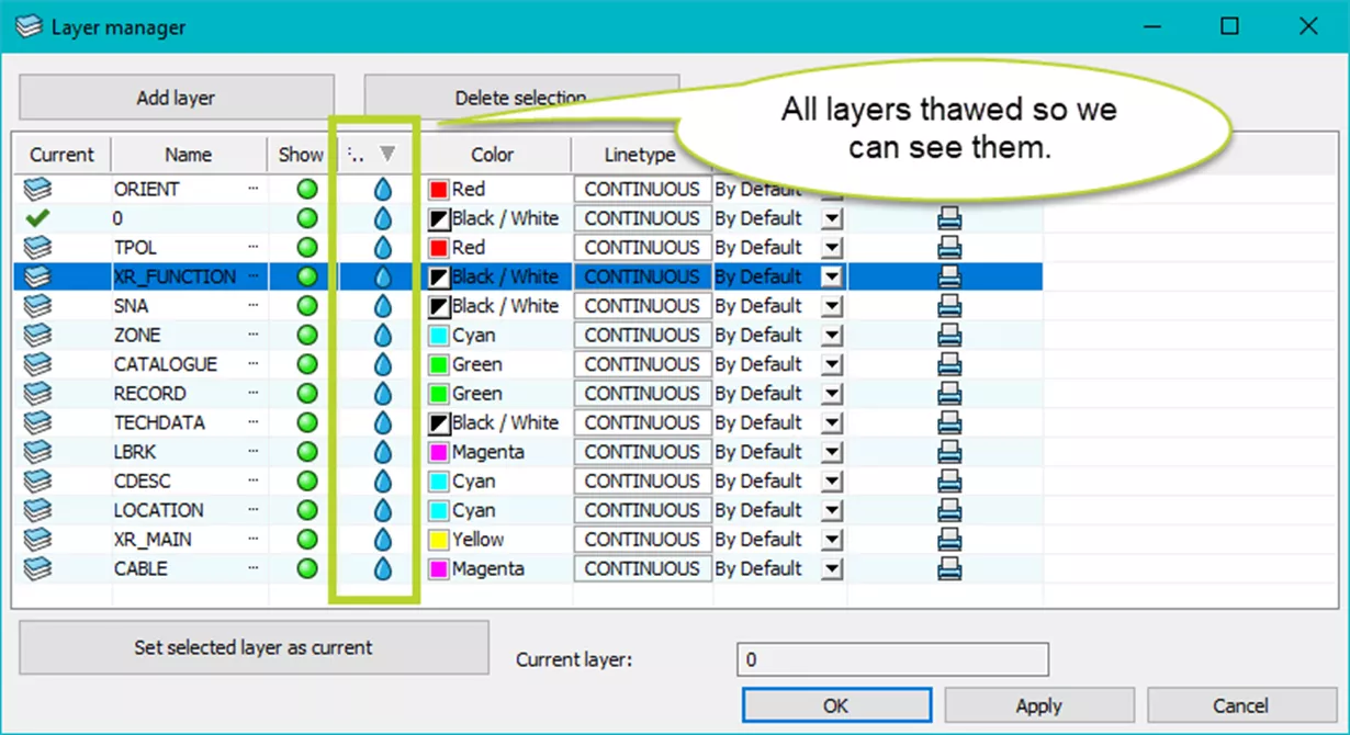 Thaw Layers in SOLIDWORKS Electrical Layer Manager