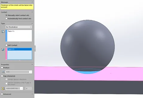 tips for no penetration contact set setup in SOLIDWORKS Simulation