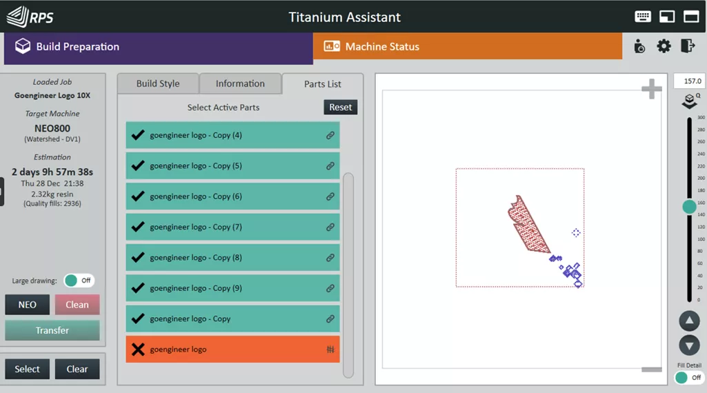 Titanium Assistant Build Preparation and Machine Status 