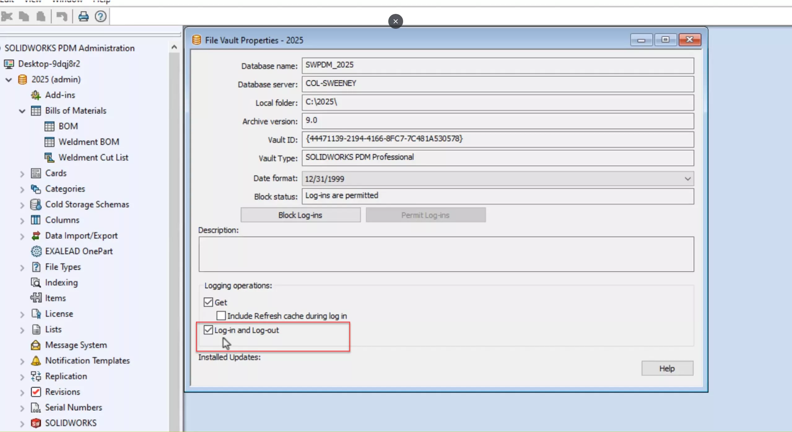 Track Vault Login in SOLIDWORKS PDM 2025