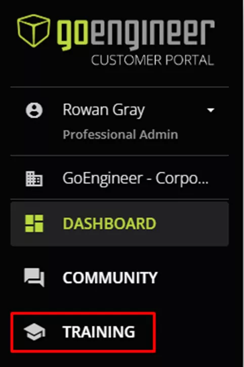 Training Course Tab in the MyGoEngineer Portal