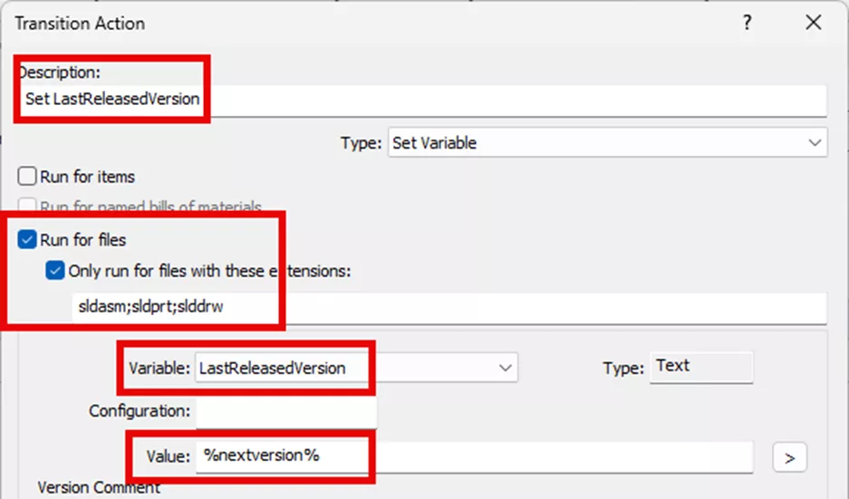 Transition Action Settings in SOLIDWORKS PDM 