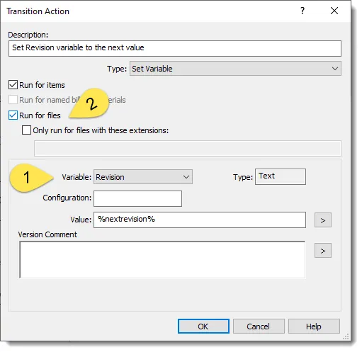 transition action to set variable