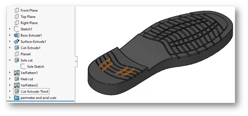Tread on the Sole of a Shoe in SOLIDWORKS