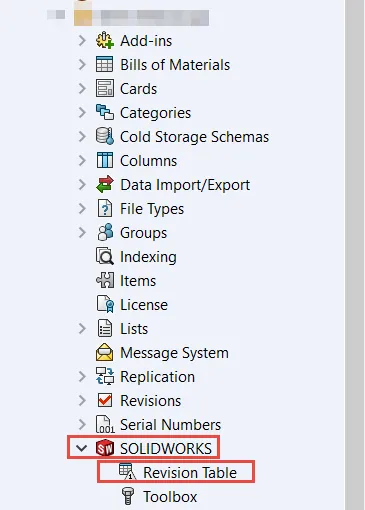 Turn on Revision Table Integration in SOLIDWORKS PDM