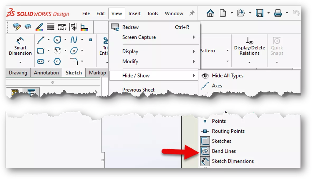 Turn on Bend Lines in SOLIDWORKS 